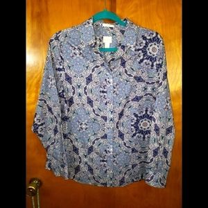 Chico's No Iron Blue Boho Print Button Down Shirt